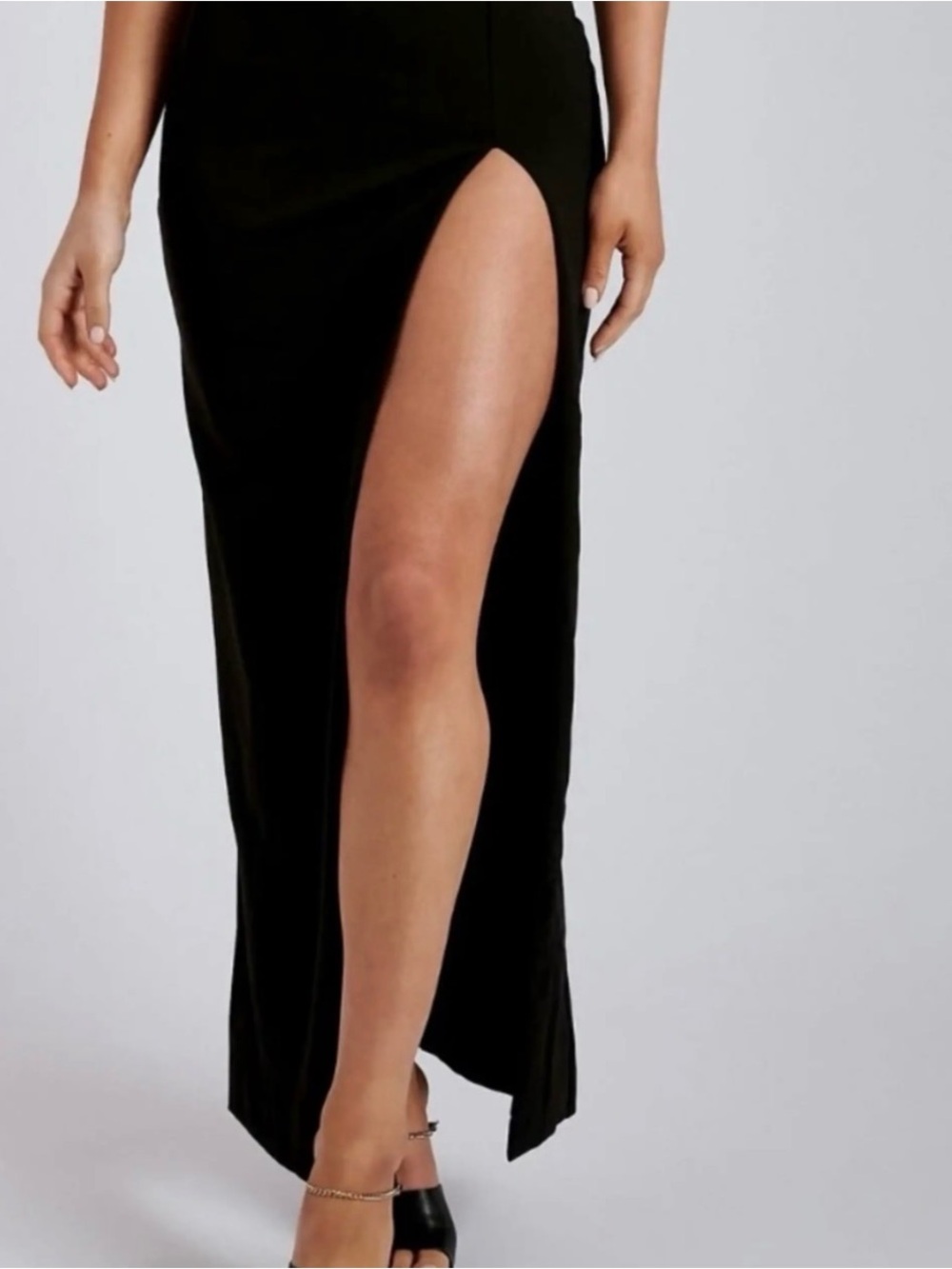 Oh Polly Black High-Slit Maxi Skirt
